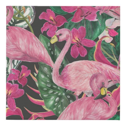 Flamingo Birds Tropical Watercolor Pattern Faux Canvas Print