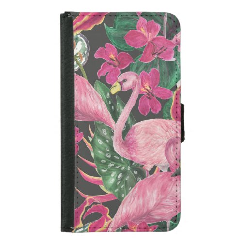 Flamingo Birds Tropical Watercolor Pattern Samsung Galaxy S5 Wallet Case