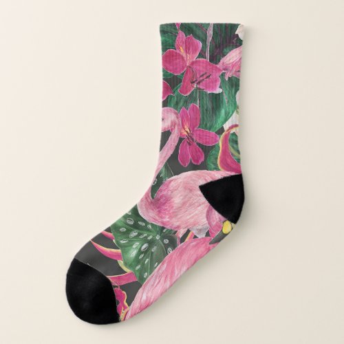 Flamingo Birds Tropical Watercolor Pattern Socks