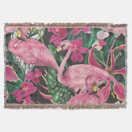 Flamingo Birds Tropical Watercolor Pattern Throw Blanket