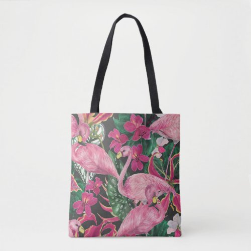 Flamingo Birds Tropical Watercolor Pattern Tote Bag