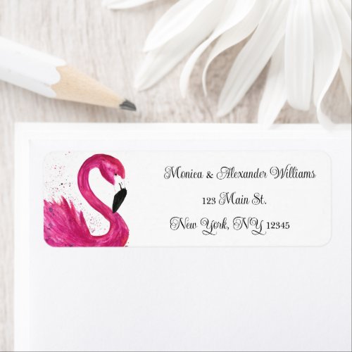 Flamingo Birds Watercolor Return Address Wedding Label