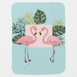 Flamingo Birds With Leaves Flamingo Palm Leaves Baby Blanket