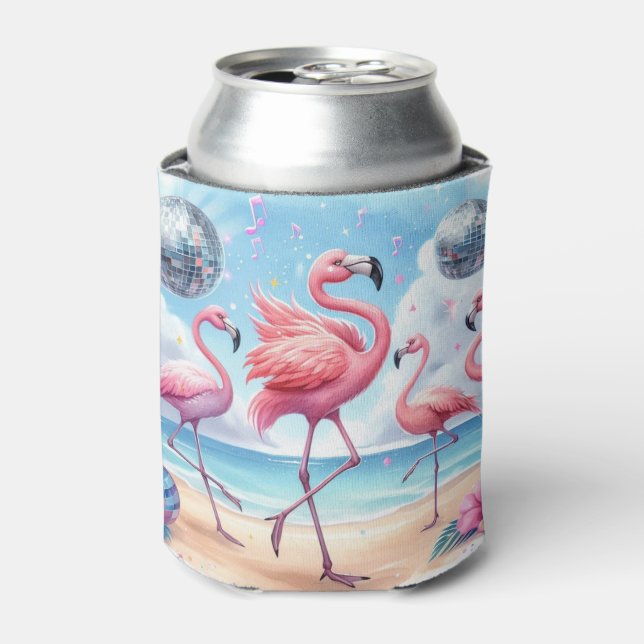 Flamingo Birthday Beach Party Can Cooler (Can Front)
