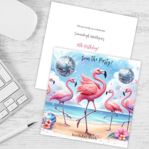 Flamingo Birthday Beach Party Invitation