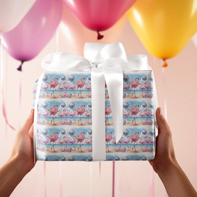 Flamingo Birthday Beach Party Wrapping Paper (Creator Uploaded)