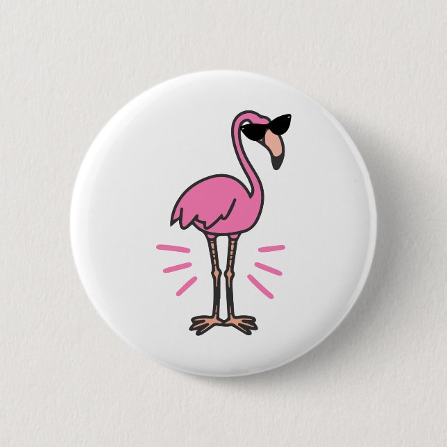 Flamingo birthday, flamingo, flamingo sunglasses button (Front)