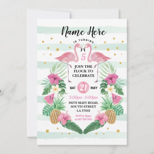 Flamingo Birthday Flock Pink Birthday Party Invite