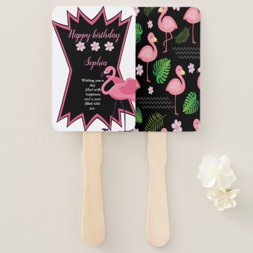 Flamingo birthday hand fan