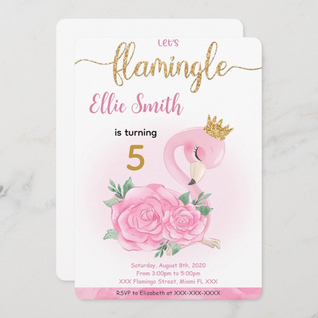 Flamingo Birthday Invitation (Front/Back)