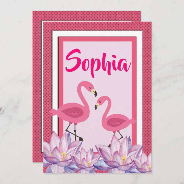 Flamingo birthday invitation (Front/Back)