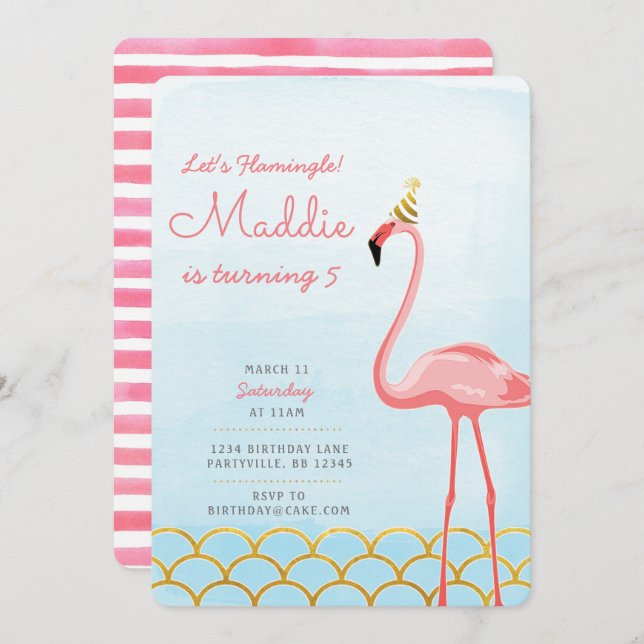Flamingo Birthday Invitation (Front/Back)