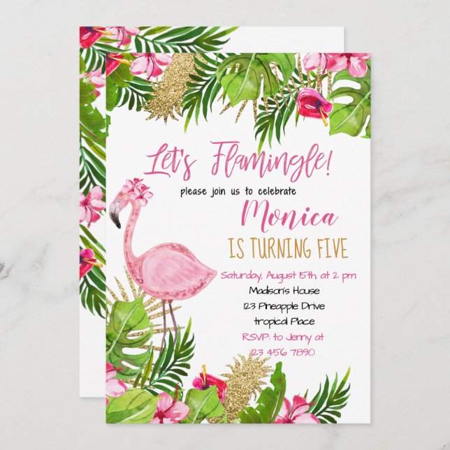 Flamingo Birthday Invitation (Front/Back)