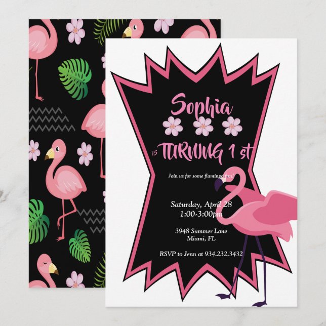 Flamingo  birthday invitation (Front/Back)