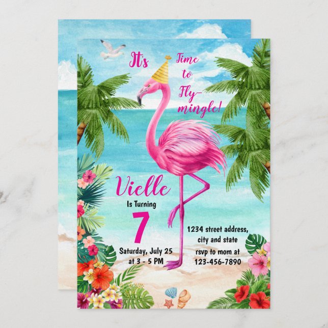 Flamingo Birthday Invitation, Flamingo Birthday  Invitation (Front/Back)