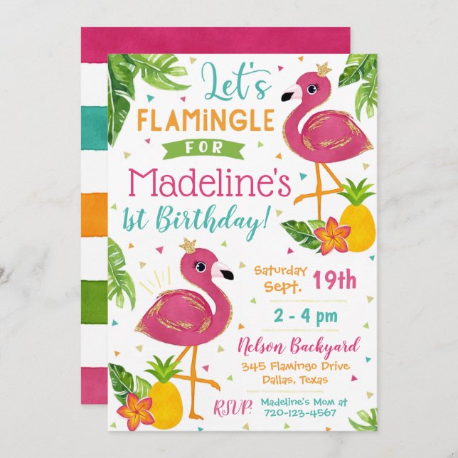 Flamingo Birthday Invitation Flamingo Party (Front/Back)