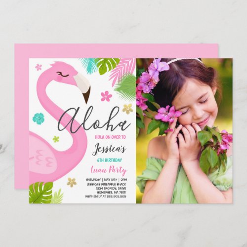 Flamingo Birthday Invitation Hawaiian Luau Party