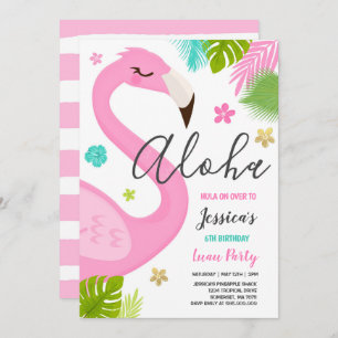 Flamingo Birthday Invitation Hawaiian Luau Party