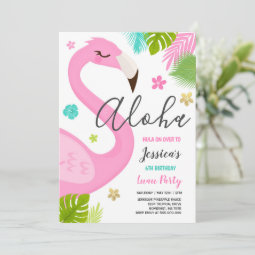 Flamingo Birthday Invitation Hawaiian Luau Party | Zazzle