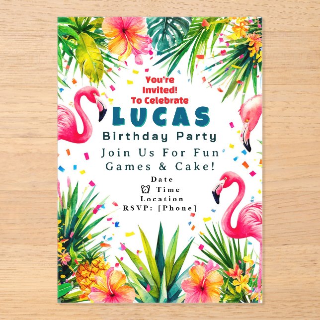 Flamingo Birthday Invitation – Personalized Kids (Front)