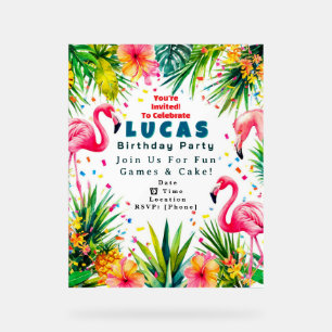 Flamingo Birthday Invitation – Personalized Kids Acrylic Sign