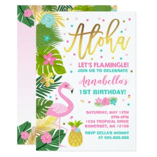 Flamingo Birthday Invitation Topical Luau Party