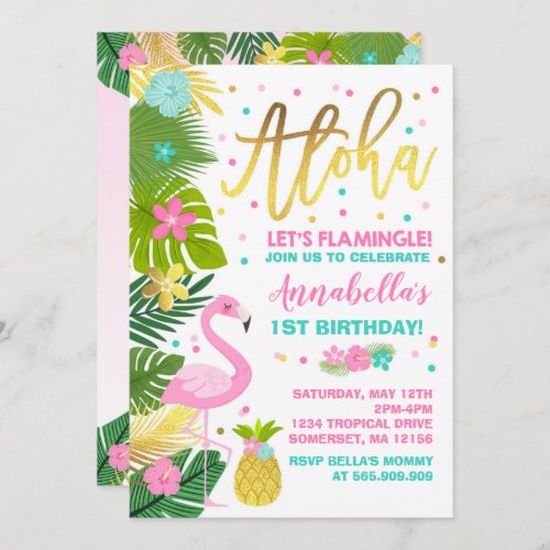 Flamingo Birthday Invitation Topical Luau Party