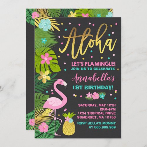 Flamingo Birthday Invitation Topical Luau Party