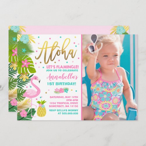 Flamingo Birthday Invitation Topical Luau Party