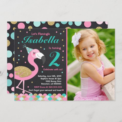 Flamingo Birthday Invitation Topical Pool Party