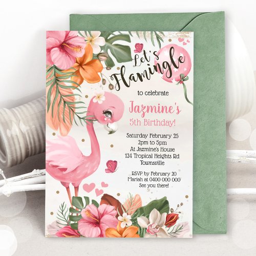 Flamingo Birthday Invitation Tropical