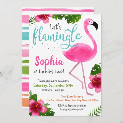 Flamingo Birthday Invitation Tropical Summer Girl