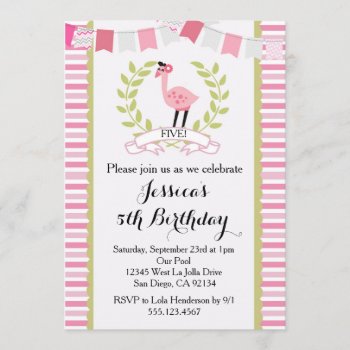 Flamingo Birthday Party Invitation by seasidepapercompany at Zazzle