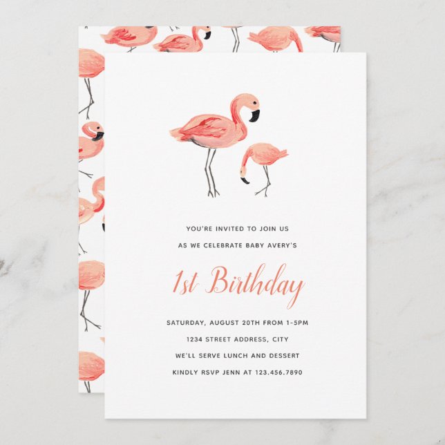 Flamingo Birthday Party Invitation (Front/Back)