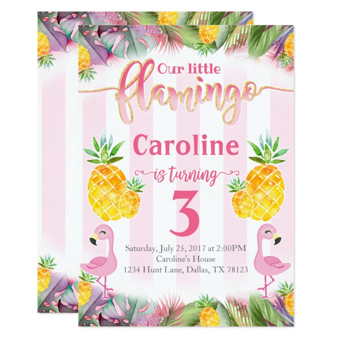 Flamingo Birthday Party Invitation Pineapple Zazzle
