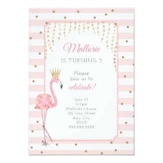 Flamingo birthday party invitation, pink gold invitation