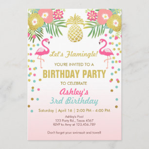 Flamingo Birthday party invitation Tropical Hawaii