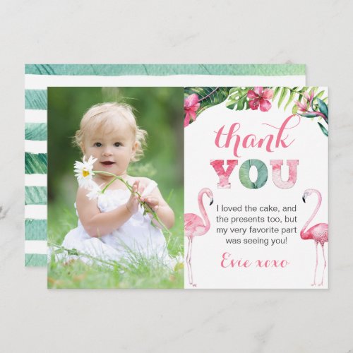 Flamingo Birthday Party Picture Thank You Card