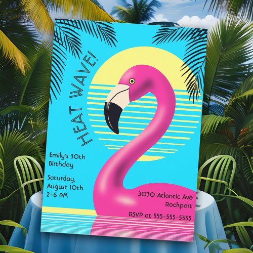 Flamingo Birthday Party Tropical Pink Summer Retro Invitation