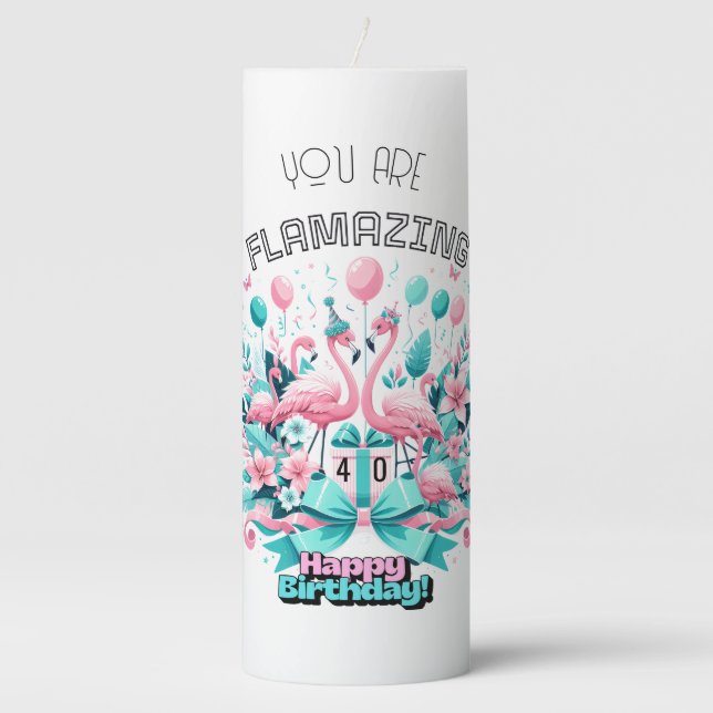 Flamingo Birthday Pillar Candle   (Front)