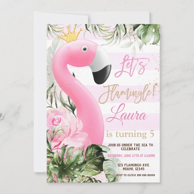 Flamingo Birthday Pool Party Invitation, Let's  Invitation (Front)
