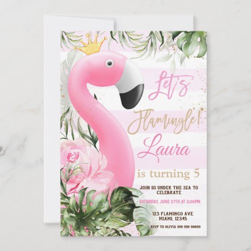 Flamingo Birthday Pool Party Invitation Lets  Invitation