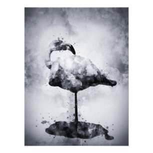 Flamingo Black and White Watercolor 02 Photo Print