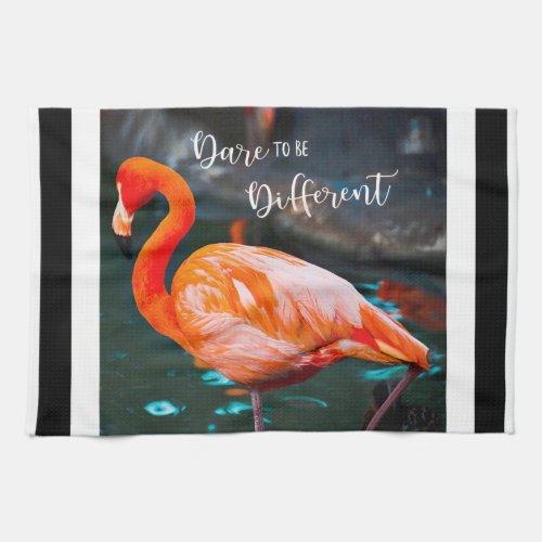 Flamingo Black White Stripes Dare Quote Script Kitchen Towel