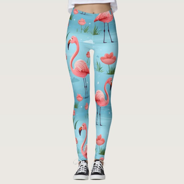 Flamingo Blue Water Pattern Leggings (Front)