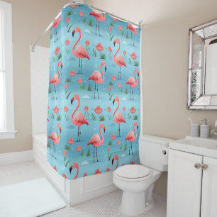 Flamingo Blue Water Pattern Shower Curtain