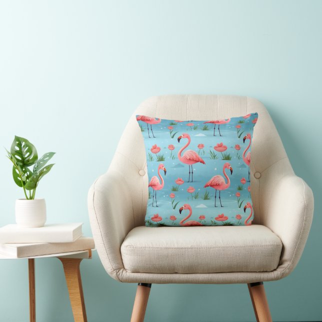 Flamingo Blue Water Pattern Throw Pillow (Chair)