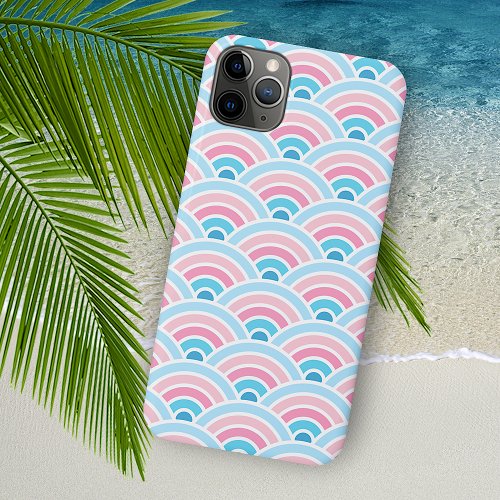 Flamingo Blush Pink Blue Concentric Waves Pattern iPhone 11 Pro Max Case