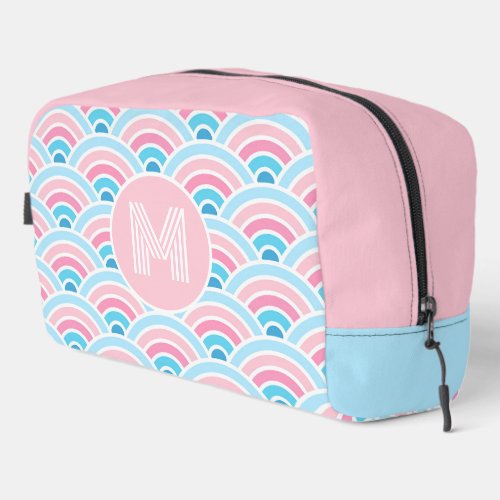Flamingo Blush Pink Blue Concentric Waves Pattern Dopp Kit