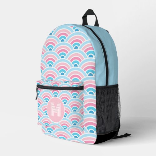 Flamingo Blush Pink Blue Concentric Waves Pattern Printed Backpack